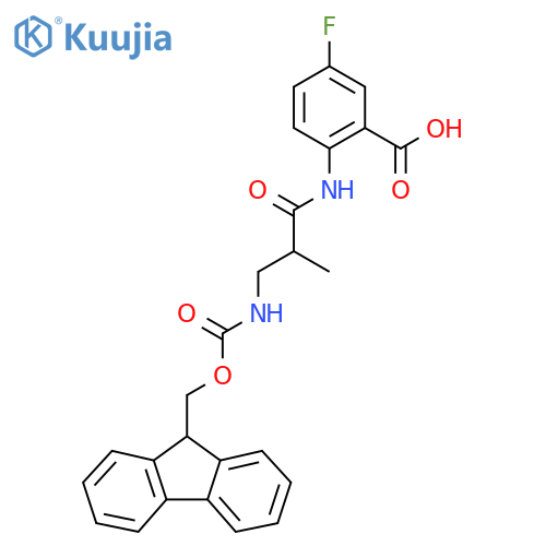 2-3-({(9H-fluoren-9-yl)methoxycarbonyl}amino)-2-methylpropanamido-5-fluorobenzoic acid structure