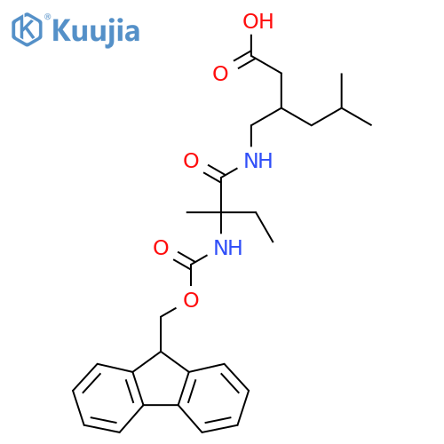3-{2-({(9H-fluoren-9-yl)methoxycarbonyl}amino)-2-methylbutanamidomethyl}-5-methylhexanoic acid structure