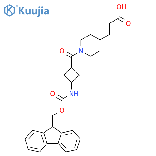 3-{1-3-({(9H-fluoren-9-yl)methoxycarbonyl}amino)cyclobutanecarbonylpiperidin-4-yl}propanoic acid structure
