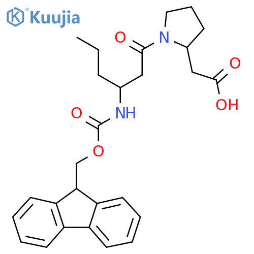 2-{1-3-({(9H-fluoren-9-yl)methoxycarbonyl}amino)hexanoylpyrrolidin-2-yl}acetic acid structure
