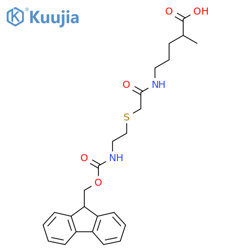 5-(2-{2-({(9H-fluoren-9-yl)methoxycarbonyl}amino)ethylsulfanyl}acetamido)-2-methylpentanoic acid structure