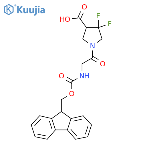 1-2-({(9H-fluoren-9-yl)methoxycarbonyl}amino)acetyl-4,4-difluoropyrrolidine-3-carboxylic acid structure