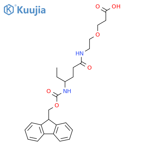 3-{2-4-({(9H-fluoren-9-yl)methoxycarbonyl}amino)hexanamidoethoxy}propanoic acid structure