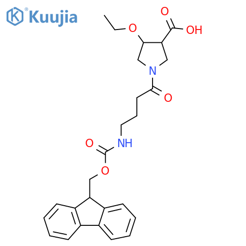 4-ethoxy-1-4-({(9H-fluoren-9-yl)methoxycarbonyl}amino)butanoylpyrrolidine-3-carboxylic acid structure