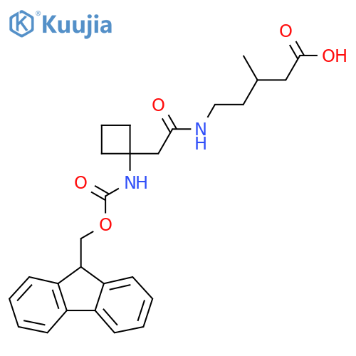 5-{2-1-({(9H-fluoren-9-yl)methoxycarbonyl}amino)cyclobutylacetamido}-3-methylpentanoic acid structure