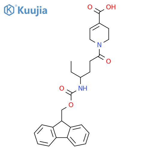 1-4-({(9H-fluoren-9-yl)methoxycarbonyl}amino)hexanoyl-1,2,3,6-tetrahydropyridine-4-carboxylic acid structure