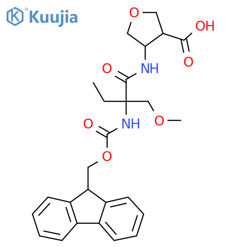 4-2-({(9H-fluoren-9-yl)methoxycarbonyl}amino)-2-(methoxymethyl)butanamidooxolane-3-carboxylic acid structure