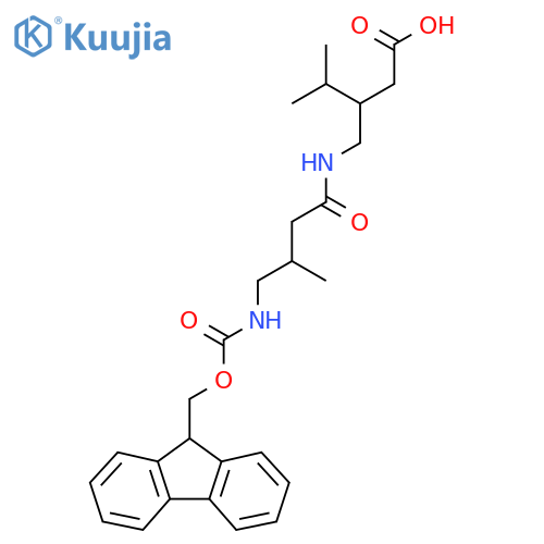 3-{4-({(9H-fluoren-9-yl)methoxycarbonyl}amino)-3-methylbutanamidomethyl}-4-methylpentanoic acid structure