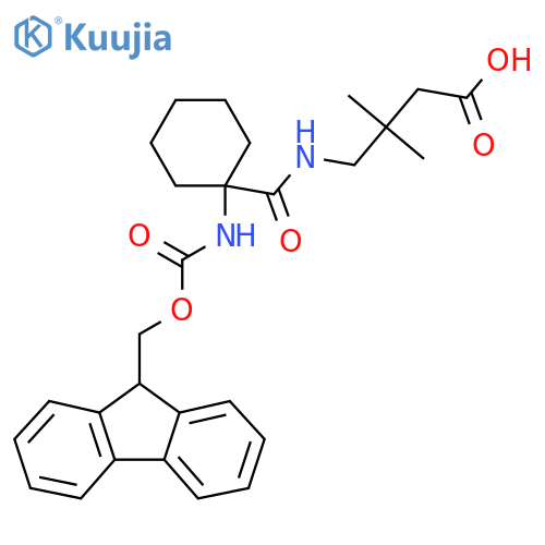 4-{1-({(9H-fluoren-9-yl)methoxycarbonyl}amino)cyclohexylformamido}-3,3-dimethylbutanoic acid structure