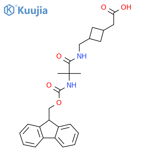 2-(3-{2-({(9H-fluoren-9-yl)methoxycarbonyl}amino)-2-methylpropanamidomethyl}cyclobutyl)acetic acid structure