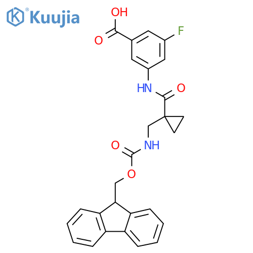 3-{1-({(9H-fluoren-9-yl)methoxycarbonyl}amino)methylcyclopropaneamido}-5-fluorobenzoic acid structure