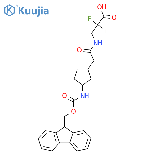3-{2-3-({(9H-fluoren-9-yl)methoxycarbonyl}amino)cyclopentylacetamido}-2,2-difluoropropanoic acid structure