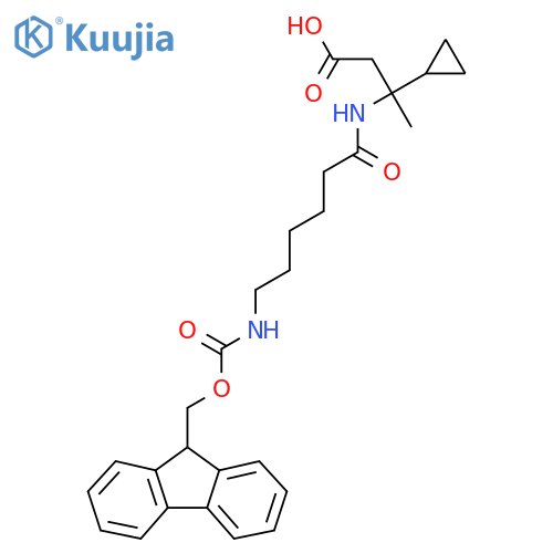 3-cyclopropyl-3-6-({(9H-fluoren-9-yl)methoxycarbonyl}amino)hexanamidobutanoic acid structure