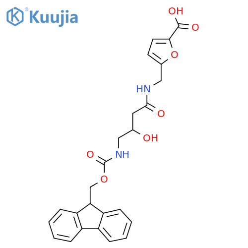 5-{4-({(9H-fluoren-9-yl)methoxycarbonyl}amino)-3-hydroxybutanamidomethyl}furan-2-carboxylic acid structure