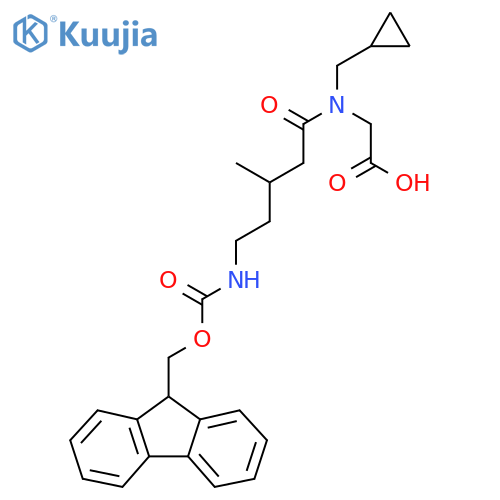 2-N-(cyclopropylmethyl)-5-({(9H-fluoren-9-yl)methoxycarbonyl}amino)-3-methylpentanamidoacetic acid structure