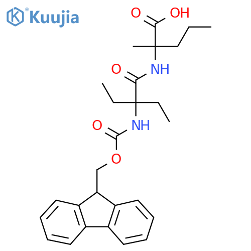 2-2-ethyl-2-({(9H-fluoren-9-yl)methoxycarbonyl}amino)butanamido-2-methylpentanoic acid structure