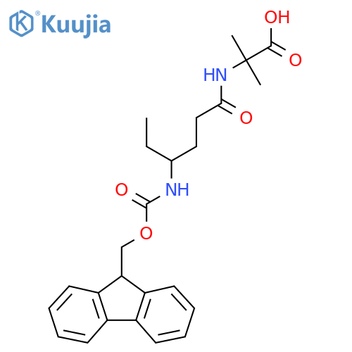 2-4-({(9H-fluoren-9-yl)methoxycarbonyl}amino)hexanamido-2-methylpropanoic acid structure