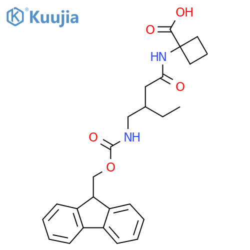 1-{3-({(9H-fluoren-9-yl)methoxycarbonyl}amino)methylpentanamido}cyclobutane-1-carboxylic acid structure