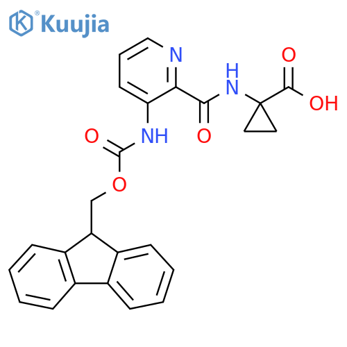 1-3-({(9H-fluoren-9-yl)methoxycarbonyl}amino)pyridine-2-amidocyclopropane-1-carboxylic acid structure