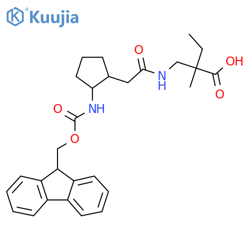 2-({2-2-({(9H-fluoren-9-yl)methoxycarbonyl}amino)cyclopentylacetamido}methyl)-2-methylbutanoic acid structure