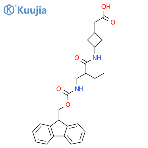 2-(3-{2-[({[(9H-fluoren-9-yl)methoxy]carbonyl}amino)methyl]butanamido}cyclobutyl)acetic acid structure