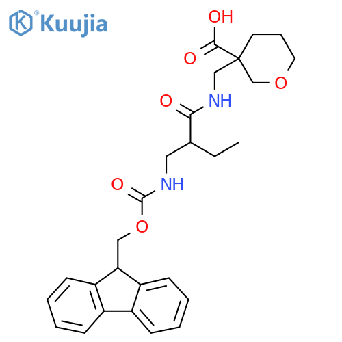 3-({2-({(9H-fluoren-9-yl)methoxycarbonyl}amino)methylbutanamido}methyl)oxane-3-carboxylic acid structure