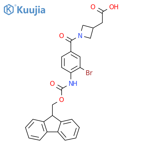 2-{1-3-bromo-4-({(9H-fluoren-9-yl)methoxycarbonyl}amino)benzoylazetidin-3-yl}acetic acid structure