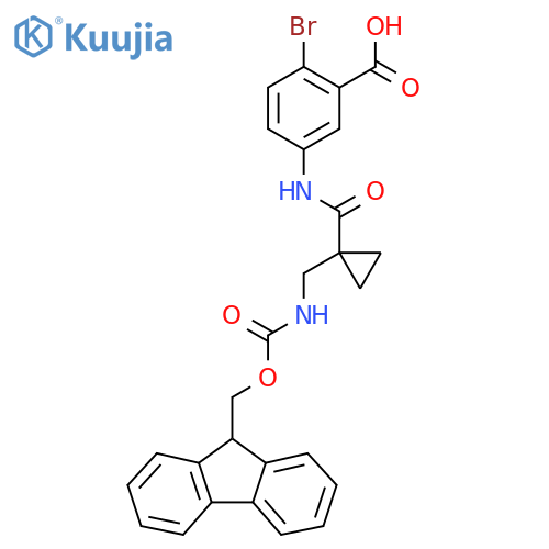 2-bromo-5-{1-({(9H-fluoren-9-yl)methoxycarbonyl}amino)methylcyclopropaneamido}benzoic acid structure