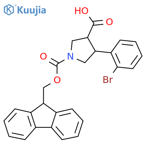 4-(2-bromophenyl)-1-{(9H-fluoren-9-yl)methoxycarbonyl}pyrrolidine-3-carboxylic acid structure