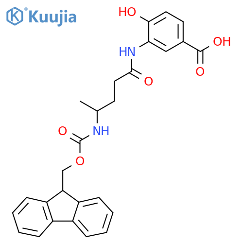 3-4-({(9H-fluoren-9-yl)methoxycarbonyl}amino)pentanamido-4-hydroxybenzoic acid structure