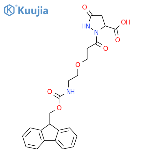 2-{3-2-({(9H-fluoren-9-yl)methoxycarbonyl}amino)ethoxypropanoyl}-5-oxopyrazolidine-3-carboxylic acid structure