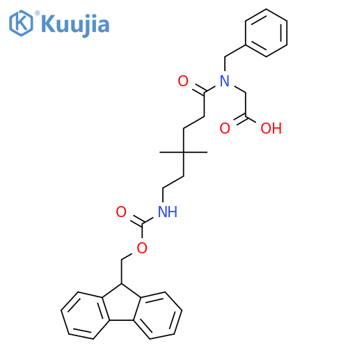 2-N-benzyl-6-({(9H-fluoren-9-yl)methoxycarbonyl}amino)-4,4-dimethylhexanamidoacetic acid structure
