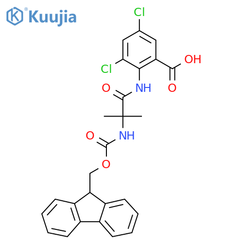 3,5-dichloro-2-2-({(9H-fluoren-9-yl)methoxycarbonyl}amino)-2-methylpropanamidobenzoic acid structure