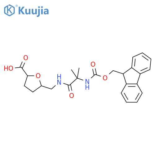 5-{2-({(9H-fluoren-9-yl)methoxycarbonyl}amino)-2-methylpropanamidomethyl}oxolane-2-carboxylic acid structure