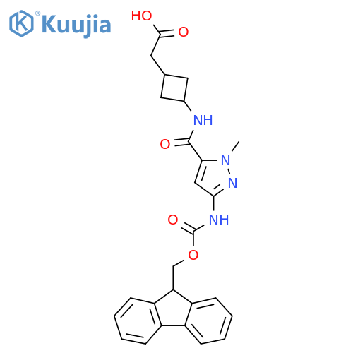 2-{3-3-({(9H-fluoren-9-yl)methoxycarbonyl}amino)-1-methyl-1H-pyrazole-5-amidocyclobutyl}acetic acid structure
