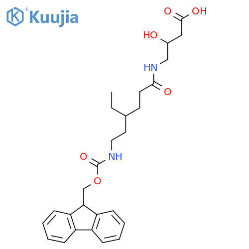4-4-ethyl-6-({(9H-fluoren-9-yl)methoxycarbonyl}amino)hexanamido-3-hydroxybutanoic acid structure