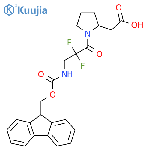 2-{1-3-({(9H-fluoren-9-yl)methoxycarbonyl}amino)-2,2-difluoropropanoylpyrrolidin-2-yl}acetic acid structure