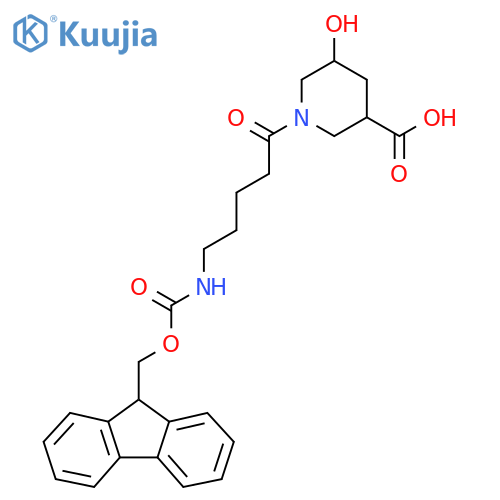 1-5-({(9H-fluoren-9-yl)methoxycarbonyl}amino)pentanoyl-5-hydroxypiperidine-3-carboxylic acid structure