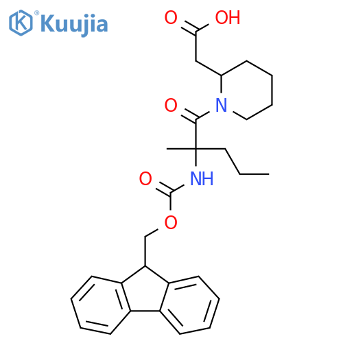 2-{1-2-({(9H-fluoren-9-yl)methoxycarbonyl}amino)-2-methylpentanoylpiperidin-2-yl}acetic acid structure