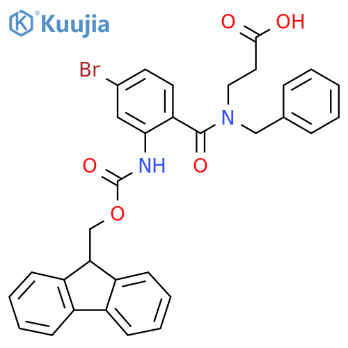 3-{N-benzyl-1-4-bromo-2-({(9H-fluoren-9-yl)methoxycarbonyl}amino)phenylformamido}propanoic acid structure