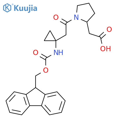 2-(1-{2-1-({(9H-fluoren-9-yl)methoxycarbonyl}amino)cyclopropylacetyl}pyrrolidin-2-yl)acetic acid structure