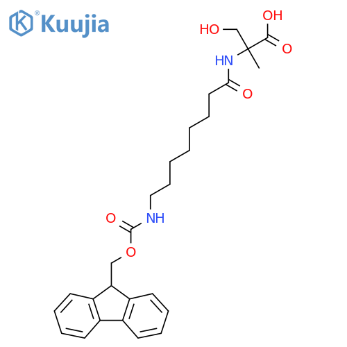2-8-({(9H-fluoren-9-yl)methoxycarbonyl}amino)octanamido-3-hydroxy-2-methylpropanoic acid structure