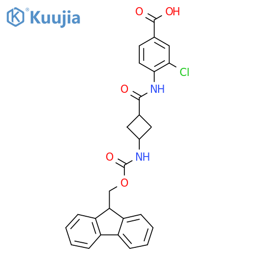 3-chloro-4-3-({(9H-fluoren-9-yl)methoxycarbonyl}amino)cyclobutaneamidobenzoic acid structure