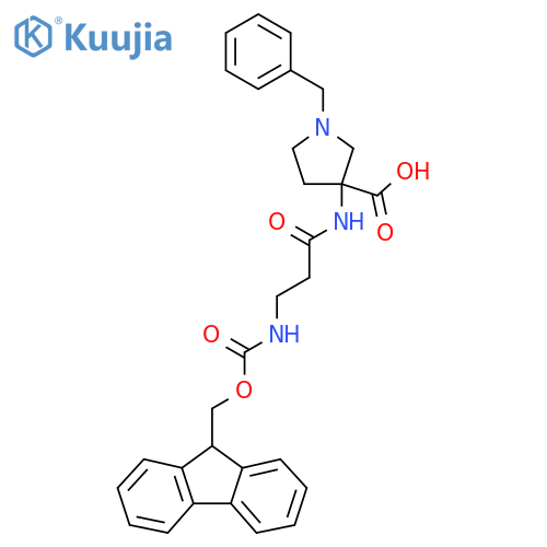 1-benzyl-3-3-({(9H-fluoren-9-yl)methoxycarbonyl}amino)propanamidopyrrolidine-3-carboxylic acid structure