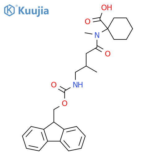 1-4-({(9H-fluoren-9-yl)methoxycarbonyl}amino)-N,3-dimethylbutanamidocyclohexane-1-carboxylic acid structure