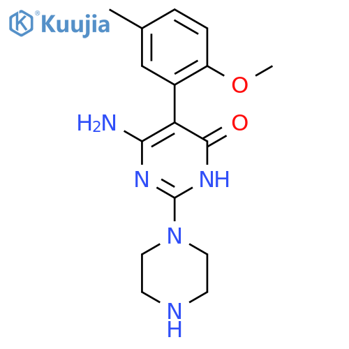 6-Amino-5-(2-methoxy-5-methylphenyl)-2-(piperazin-1-yl)-3,4-dihydropyrimidin-4-one structure