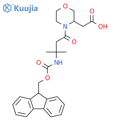2-{4-3-({(9H-fluoren-9-yl)methoxycarbonyl}amino)-3-methylbutanoylmorpholin-3-yl}acetic acid structure