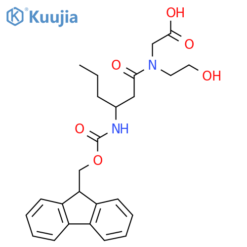 2-3-({(9H-fluoren-9-yl)methoxycarbonyl}amino)-N-(2-hydroxyethyl)hexanamidoacetic acid structure