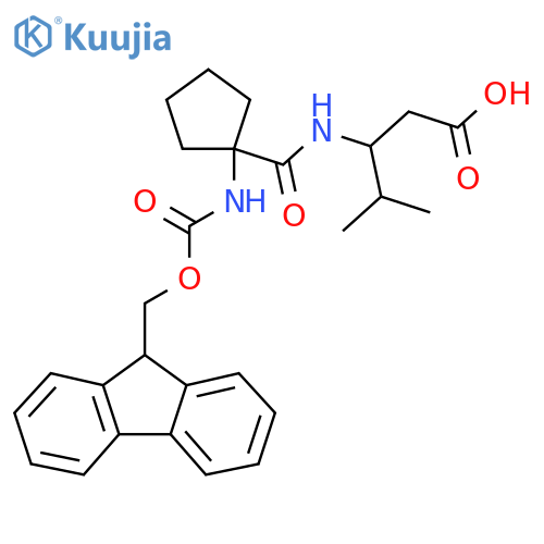3-{1-({(9H-fluoren-9-yl)methoxycarbonyl}amino)cyclopentylformamido}-4-methylpentanoic acid structure