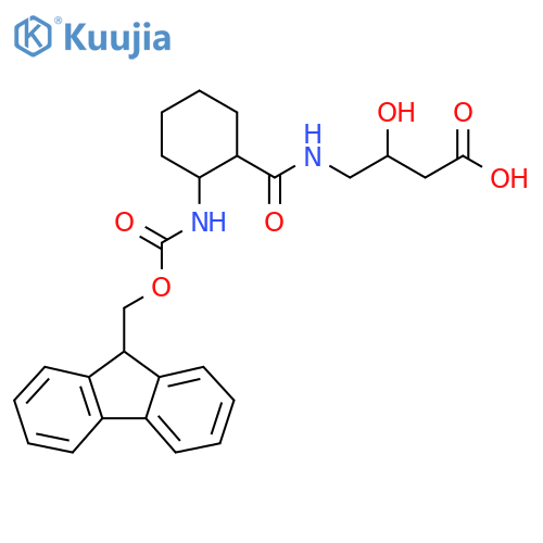 4-{2-({(9H-fluoren-9-yl)methoxycarbonyl}amino)cyclohexylformamido}-3-hydroxybutanoic acid structure